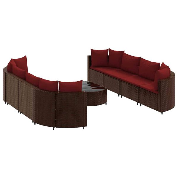 vidaXL Salon de jardin avec coussins 9 pcs marron r&eacute;sine tress&eacute;e