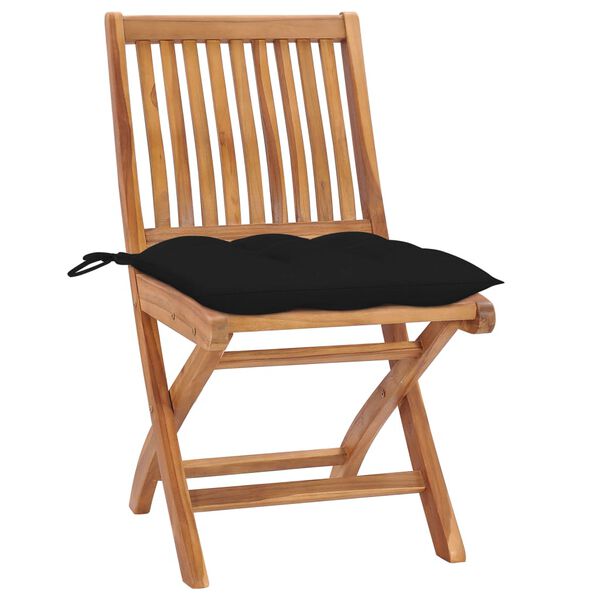 vidaXL Chaises de jardin lot de 2 et coussins noir Bois de teck massif