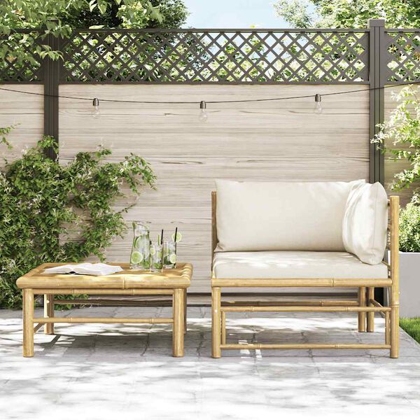 vidaXL Salon de jardin 2 pcs avec coussins blanc crème Bambou