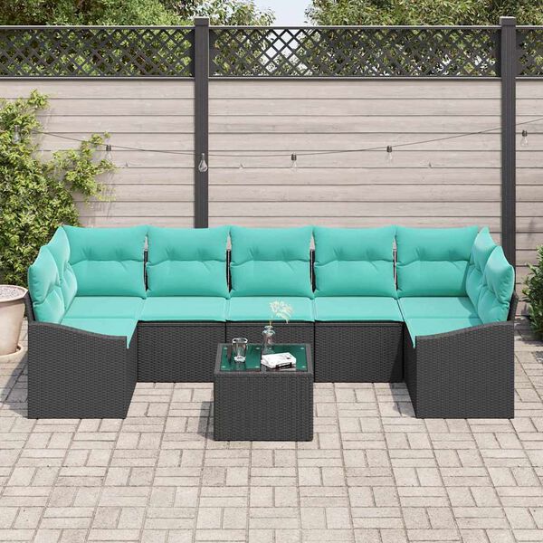 vidaXL Ensemble de Canap&eacute;s 8 pcs Noir et turquoise polyrotin