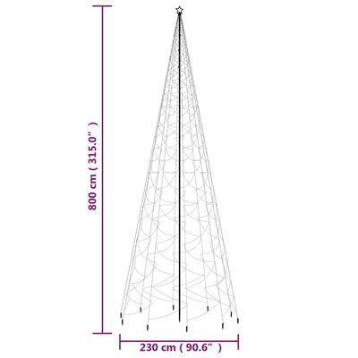 vidaXL Sapin de Noël avec piquet 3000 LED blanc froid 800 cm