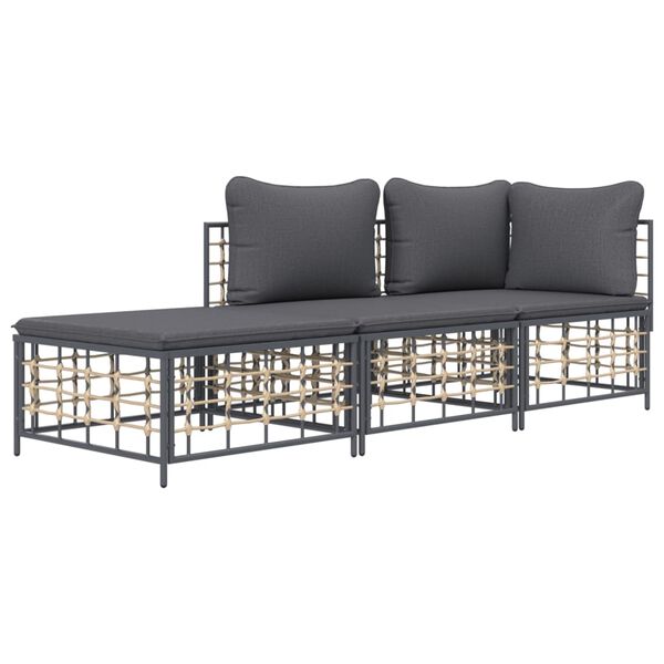 vidaXL Salon de jardin 3 pcs avec coussins anthracite r&eacute;sine tress&eacute;e