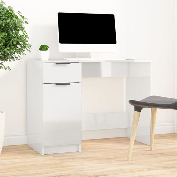 vidaXL Bureau Blanc brillant 100x50x75 cm Bois d'ingénierie