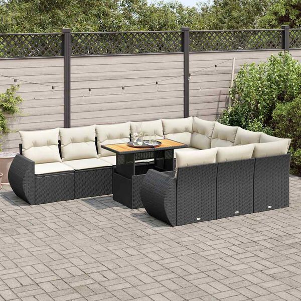 vidaXL Salon de jardin 11 pcs avec coussins noir r&eacute;sine tress&eacute;e