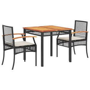 vidaXL Ensemble &agrave; manger de jardin avec coussins 3 pcs Noir