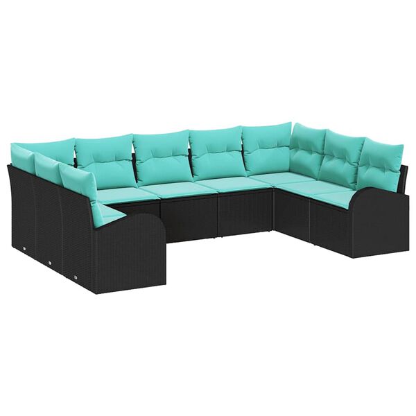 vidaXL Ensemble de canap&eacute; de jardin 10 pcs Noir et turquoise polyrotin