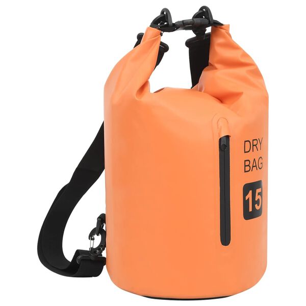 vidaXL Sac sec avec fermeture éclair Orange 15 L PVC