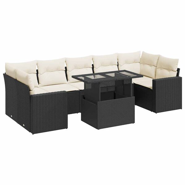 vidaXL Salon de jardin 8 pcs avec coussins noir r&eacute;sine tress&eacute;e