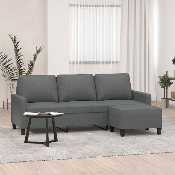 vidaXL Canap&eacute; &agrave; 3 places avec repose-pieds Gris fonc&eacute; 180 cm Tissu