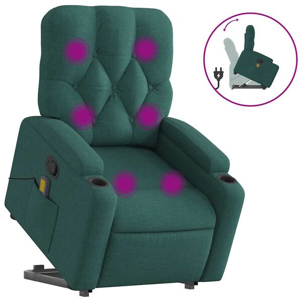 vidaXL Fauteuil inclinable de massage vert foncé tissu