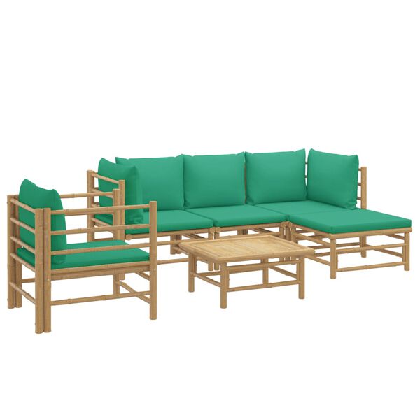 vidaXL Salon de jardin 6 pcs avec coussins vert bambou