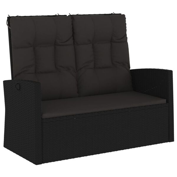 vidaXL Banc de jardin inclinable et coussins noir 118cm résine tressée