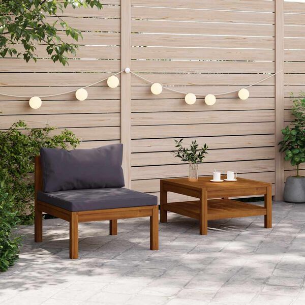 vidaXL Salon de jardin 2 pcs avec coussins gris fonc&eacute; Bois d'acacia