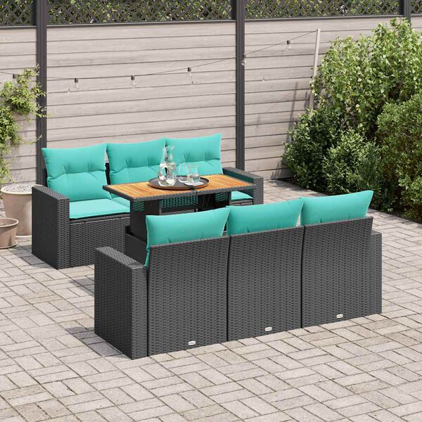 vidaXL Salon de jardin 7 pcs avec coussins noir r&eacute;sine tress&eacute;e