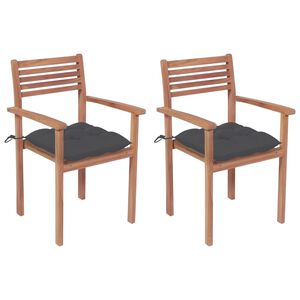 vidaXL Chaises de jardin lot de 2 et coussins anthracite Bois de teck