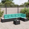 vidaXL Ensemble de canap&eacute; de jardin Noir et turquoise polyrotin