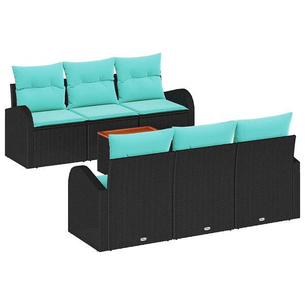 vidaXL Ensemble de canap&eacute; de jardin avec coussin 7 pcs Noir polyrotin