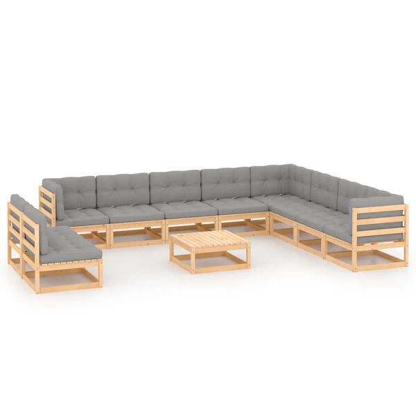 vidaXL Salon de jardin 11 pcs avec coussins Bois de pin massif