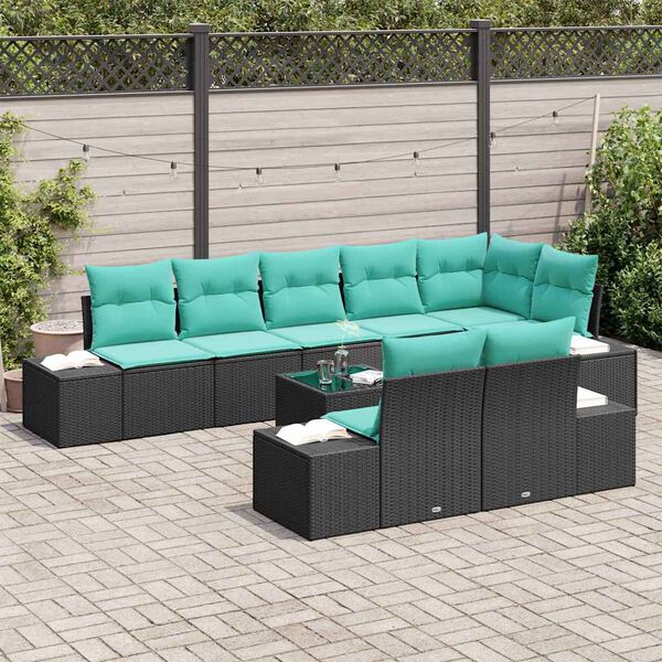 vidaXL Ensemble de canap&eacute; de jardin avec coussin 9 pcs Noir polyrotin