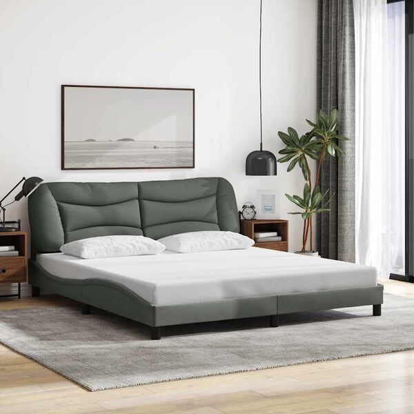 vidaXL Cadre de lit sans matelas Hvar gris fonc&eacute; 183x213 cm tissu
