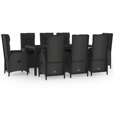 vidaXL Ensemble à manger jardin 9pcs et coussins noir résine tressée