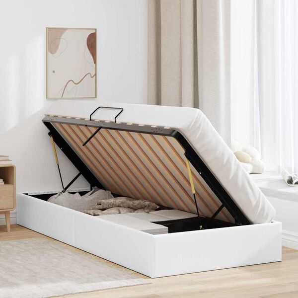 vidaXL Lit de Rangement avec matelas Blanc pur 100 x 190 cm Faux cuir