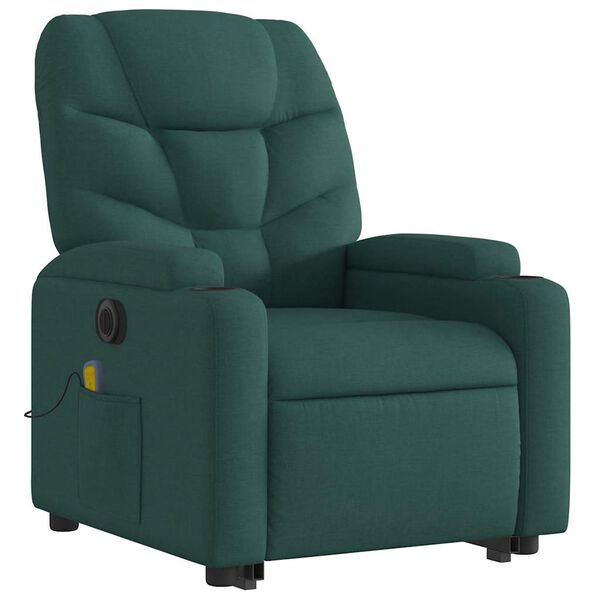 vidaXL Fauteuil inclinable de massage électrique vert foncé tissu