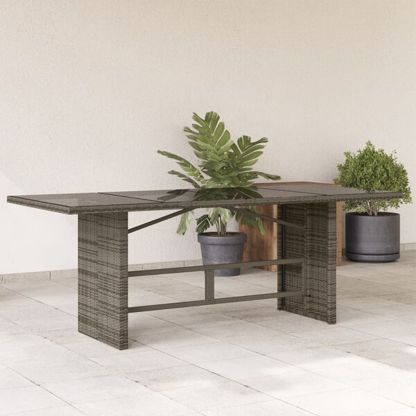 vidaXL Table de jardin avec dessus en verre gris r&eacute;sine tress&eacute;e