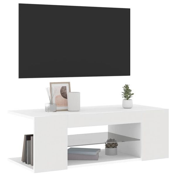 vidaXL Meuble TV avec lumi&egrave;res LED Blanc 90x39x30 cm