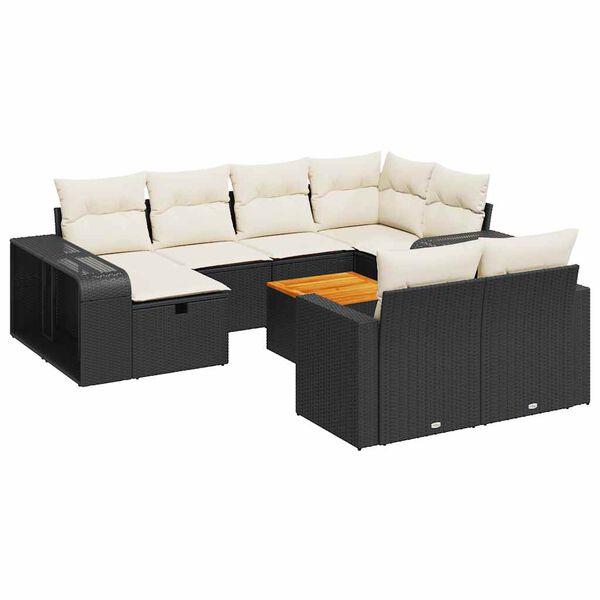 vidaXL Salon de jardin 11 pcs avec coussins noir résine tressée
