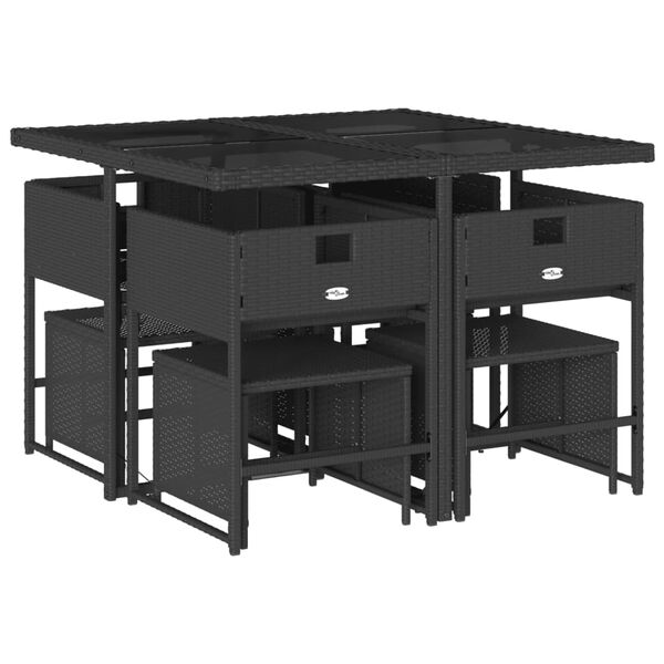 vidaXL Ensemble &agrave; manger de jardin 15 pcs coussins noir r&eacute;sine tress&eacute;e