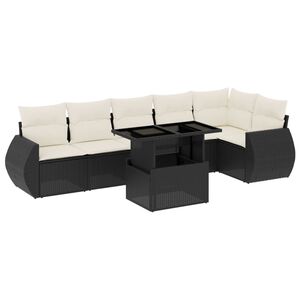 vidaXL Salon de jardin 7 pcs avec coussins noir r&eacute;sine tress&eacute;e