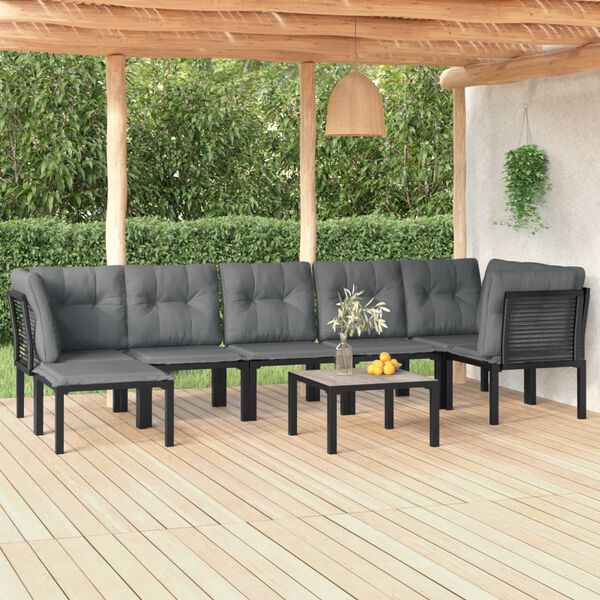 vidaXL Salon de jardin 8 pcs noir et gris r&eacute;sine tress&eacute;e