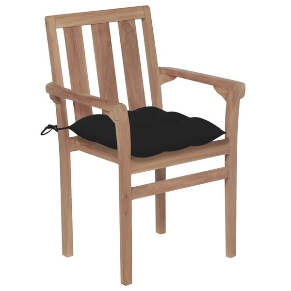vidaXL Chaises de jardin lot de 2 et coussins noir Bois de teck massif