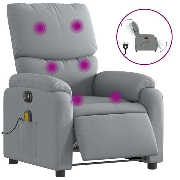 vidaXL Fauteuil inclinable de massage &eacute;lectrique gris clair tissu