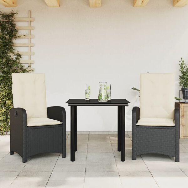 vidaXL Ensemble &agrave; manger de jardin avec coussins 3 pcs Noir