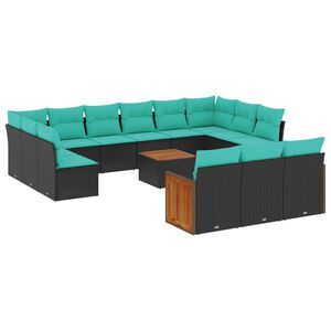 vidaXL Salon de jardin avec coussins 12 pcs noir r&eacute;sine tress&eacute;e