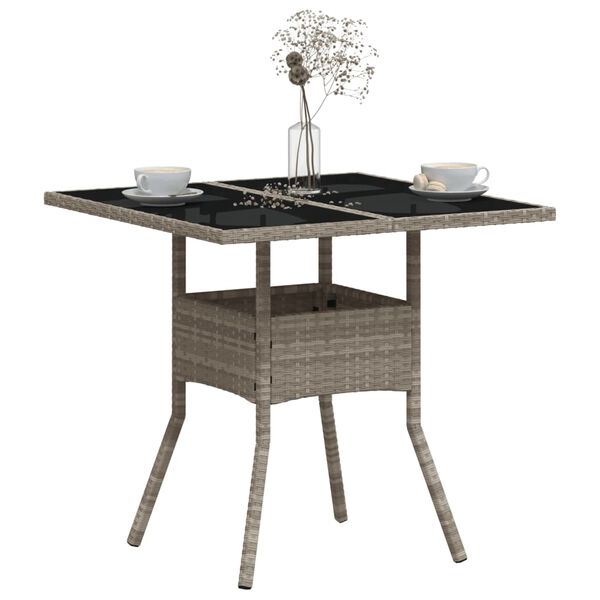 vidaXL Table de jardin avec dessus en verre gris clair r&eacute;sine tress&eacute;e