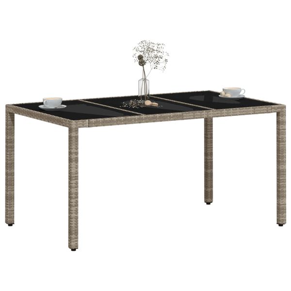 vidaXL Table de jardin dessus en verre gris clair r&eacute;sine tress&eacute;e