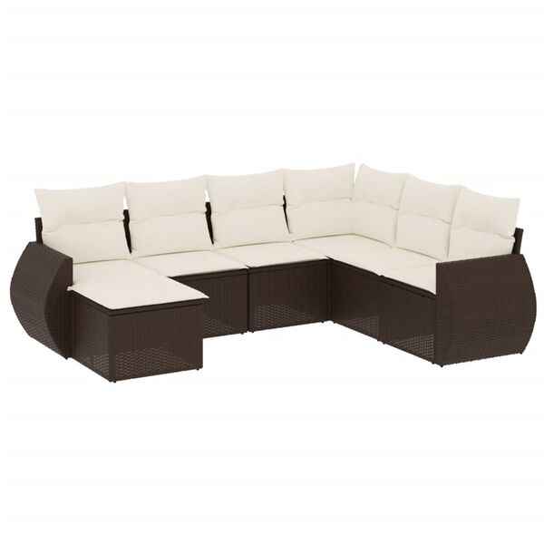 vidaXL Salon de jardin avec coussins 7 pcs marron r&eacute;sine tress&eacute;e