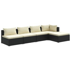vidaXL Salon de jardin 5 pcs avec coussins R&eacute;sine tress&eacute;e Noir