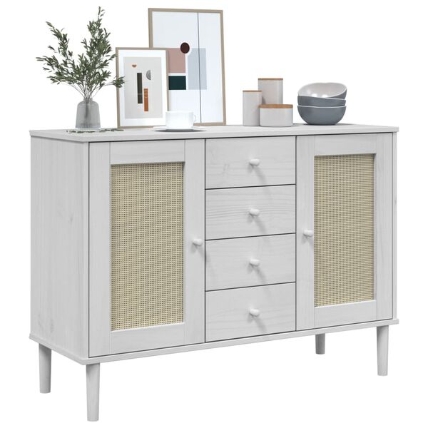 vidaXL Buffet SENJA aspect rotin blanc 112x40x80cm bois massif de pin