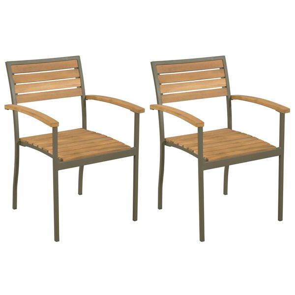 vidaXL Chaise empilables d'ext&eacute;rieur lot de 2 Bois d'acacia et Acier
