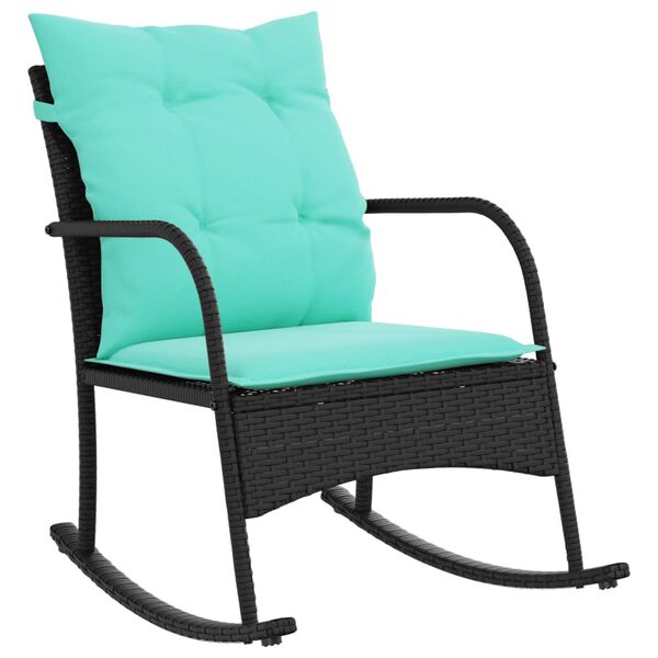 vidaXL Chaise &agrave; bascule de jardin avec coussins noir r&eacute;sine tress&eacute;e