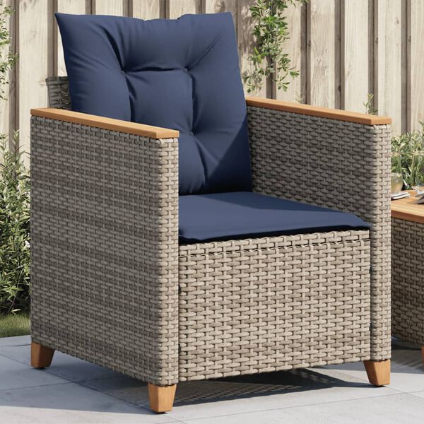 vidaXL Chaise de jardin avec coussins gris r&eacute;sine tress&eacute;e