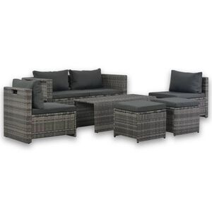 vidaXL Salon de jardin avec coussins 6 pcs R&eacute;sine tress&eacute;e Gris