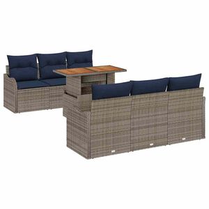 vidaXL Ensemble de canap&eacute; de jardin 7 pcs Gris et bleu marine