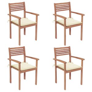 vidaXL Chaises de jardin lot de 4 et coussins cr&egrave;me bois teck solide