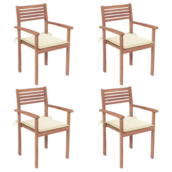 vidaXL Chaises de jardin lot de 4 et coussins cr&egrave;me bois teck solide