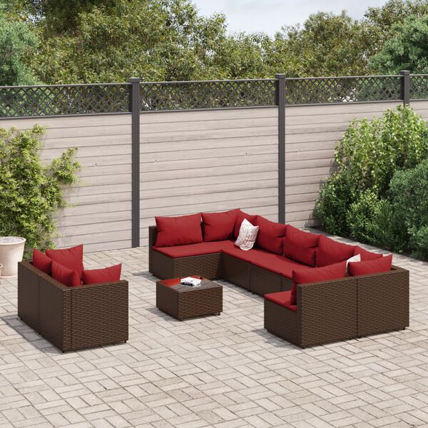vidaXL Salon de jardin avec coussins 9 pcs marron résine tressée